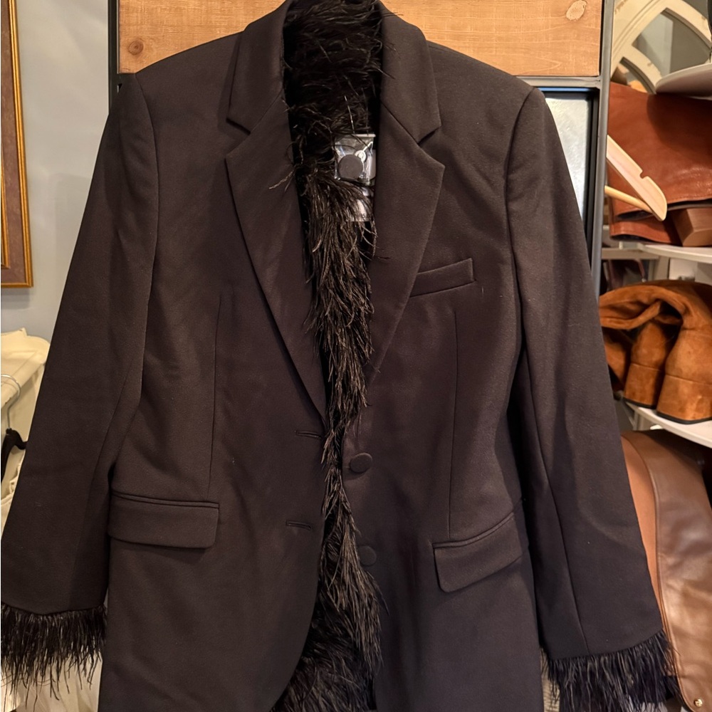 MICHAEL Michael Kors Black Feather-Trimmed Blazer - Picture 3 of 4
